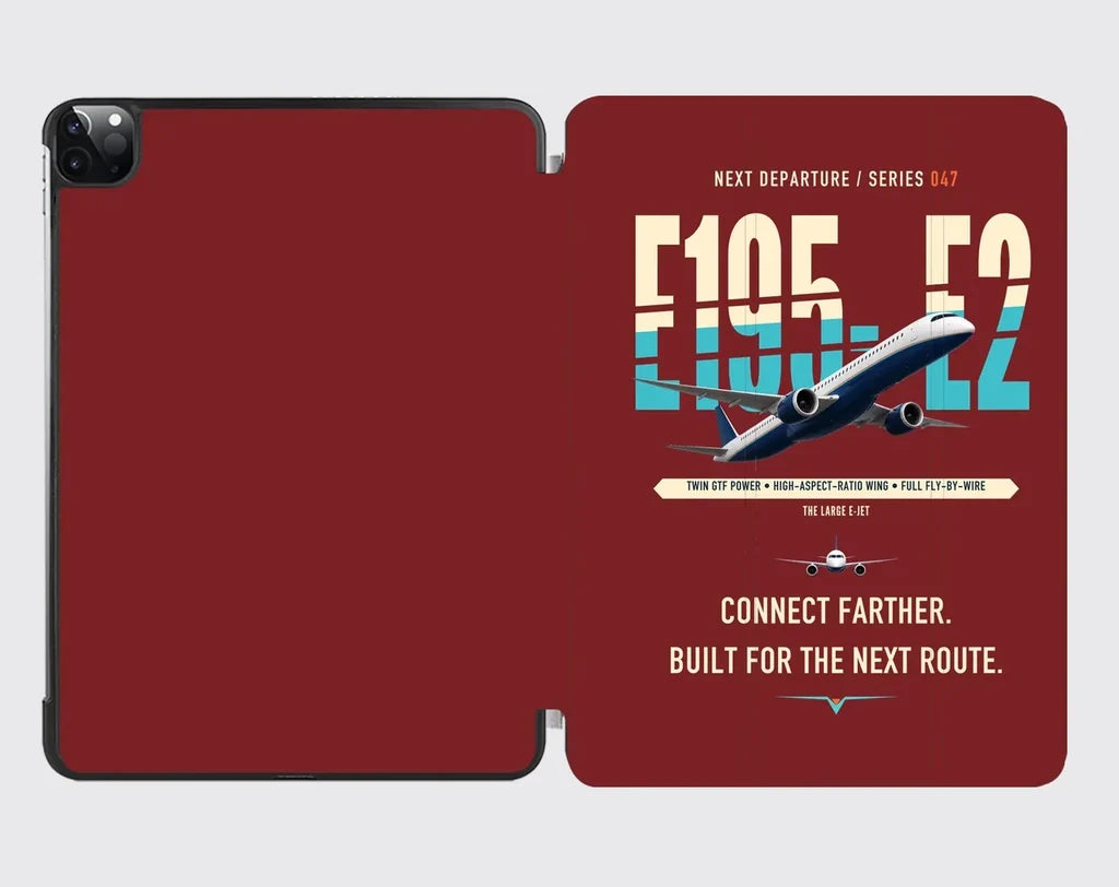 Embraer E195-E2 design on dark red ipad tablet case