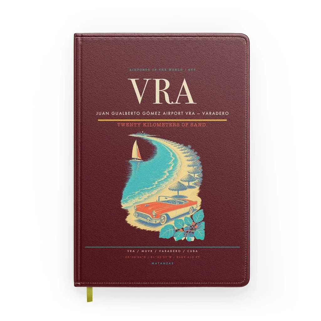 Juan Gualberto Gómez Airport (VRA) design on dark red notebook