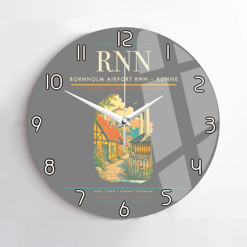 Bornholm Airport (RNN) design on gray no frame wall clock
