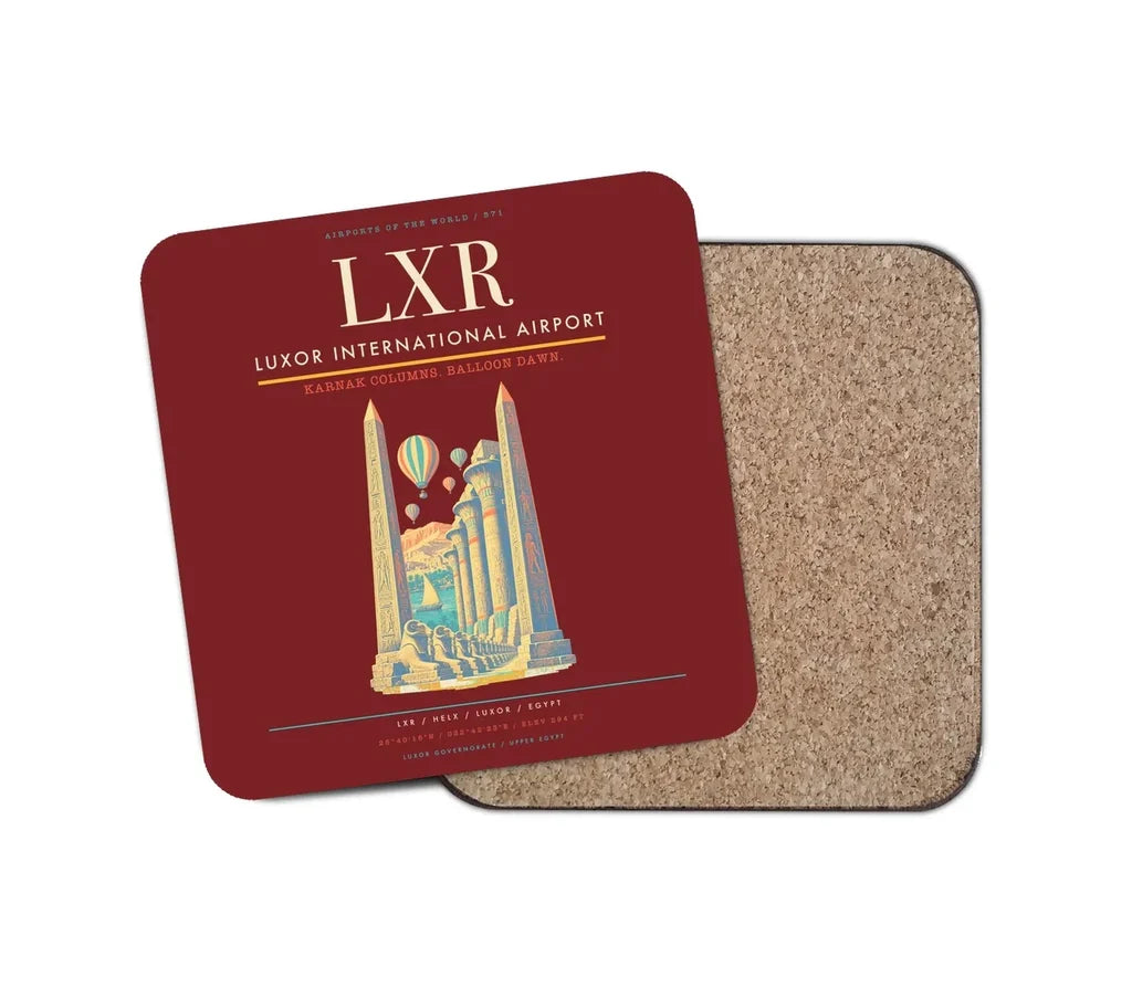 Luxor International Airport (LXR) design on dark red 1 piece coaster
