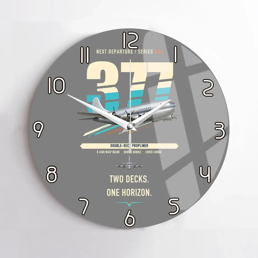 Boeing 377 Stratocruiser design on gray no frame wall clock