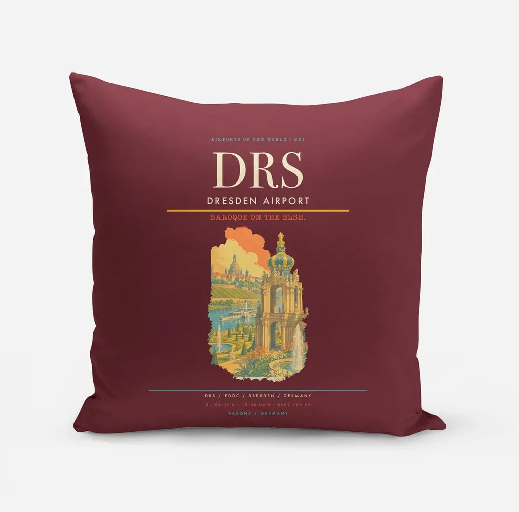 Dresden Airport (DRS) design on dark red pillow