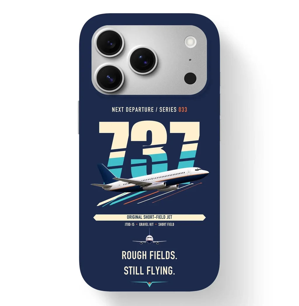Boeing 737-200 design on navy blue magsafe iphone case