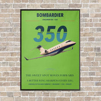 Thumbnail for Bombardier Challenger 350 vertical canvas print - framed - light green background