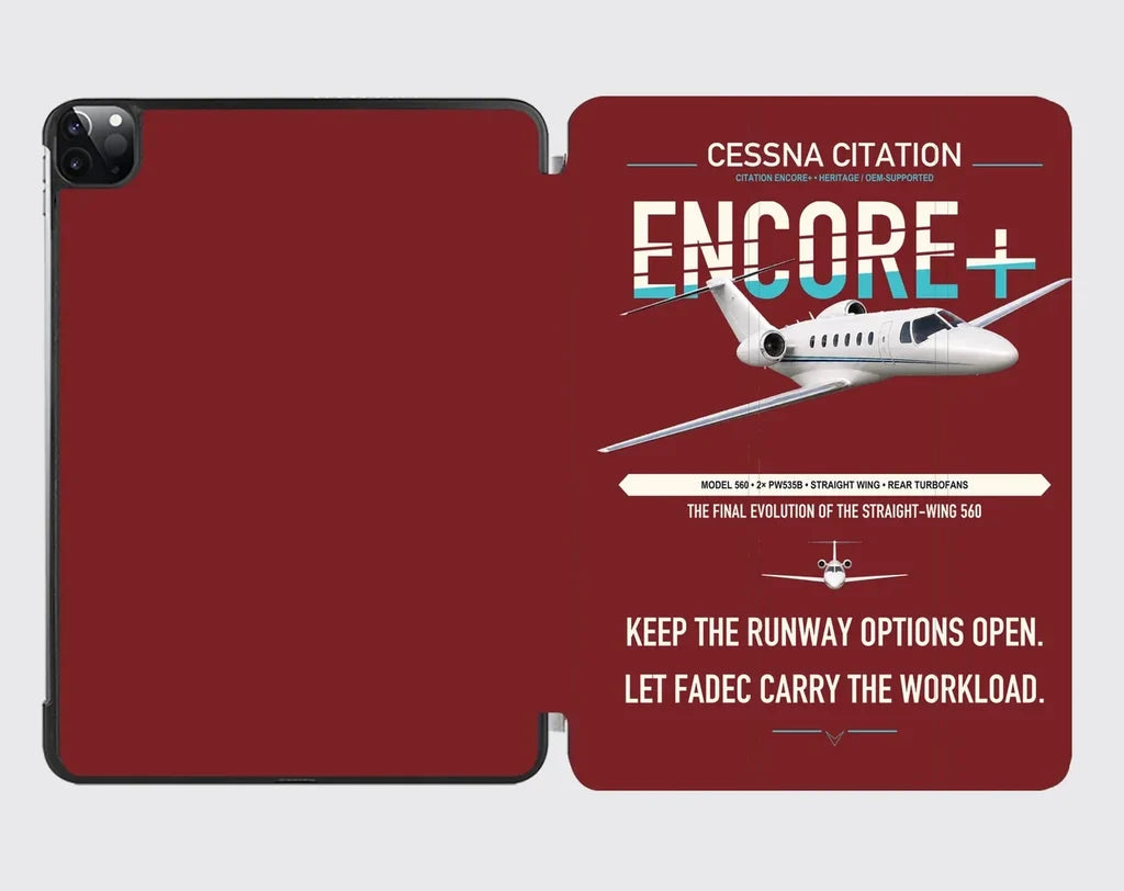 Cessna Citation Encore+ design on dark red ipad tablet case