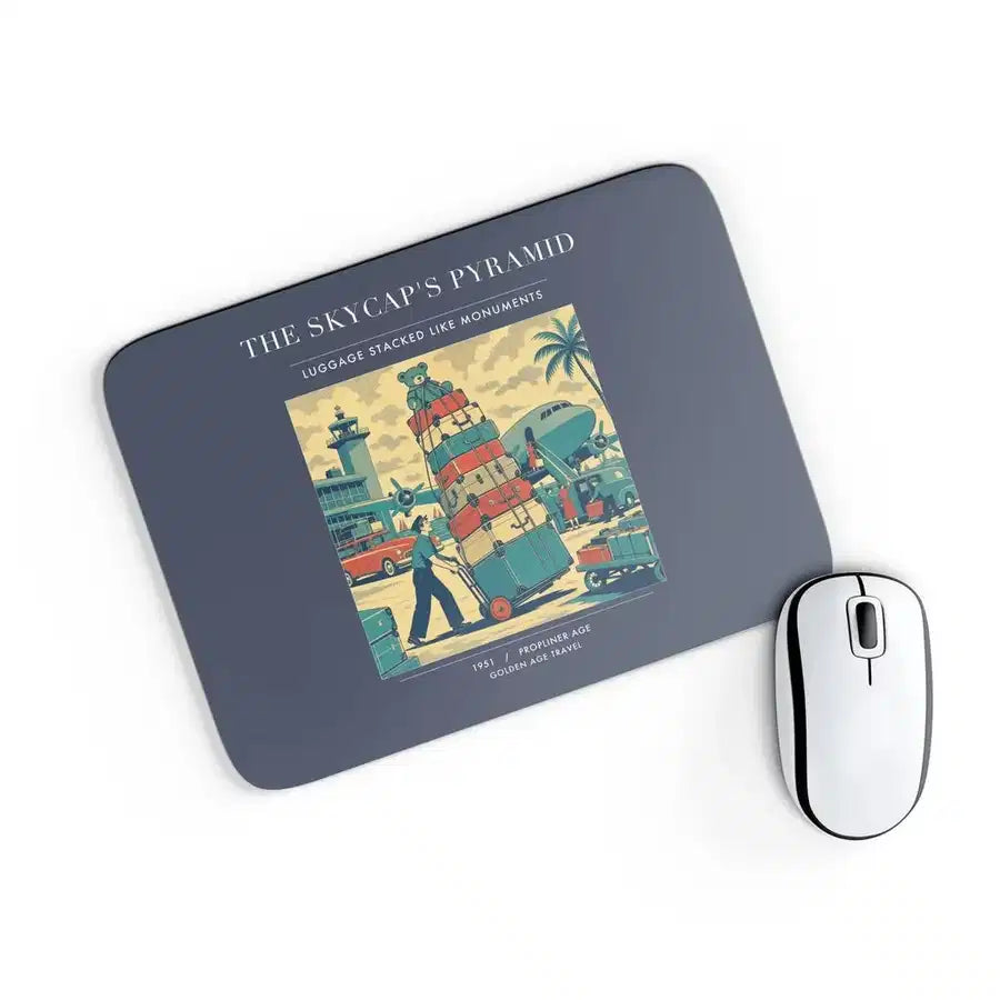 VINTAGE G4379 - The Skycap's Pyramid - Designed Mouse Pads design on navyblue rectangle