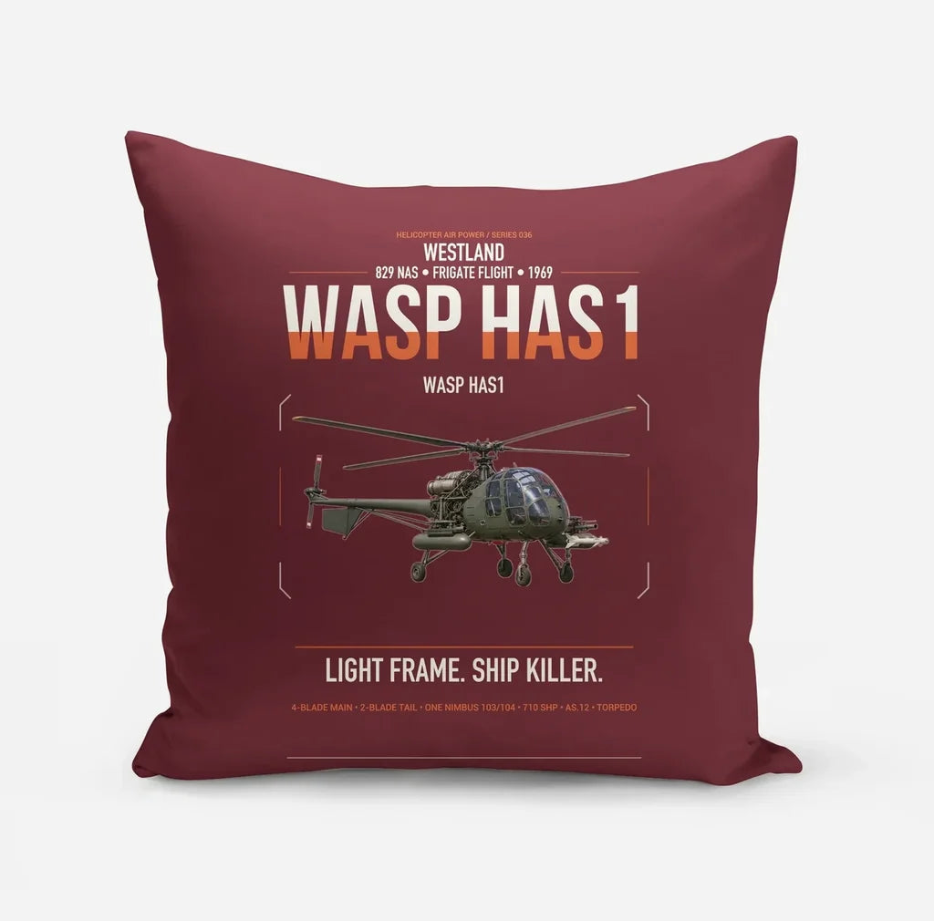 Westland Wasp HAS1 design on dark red pillow