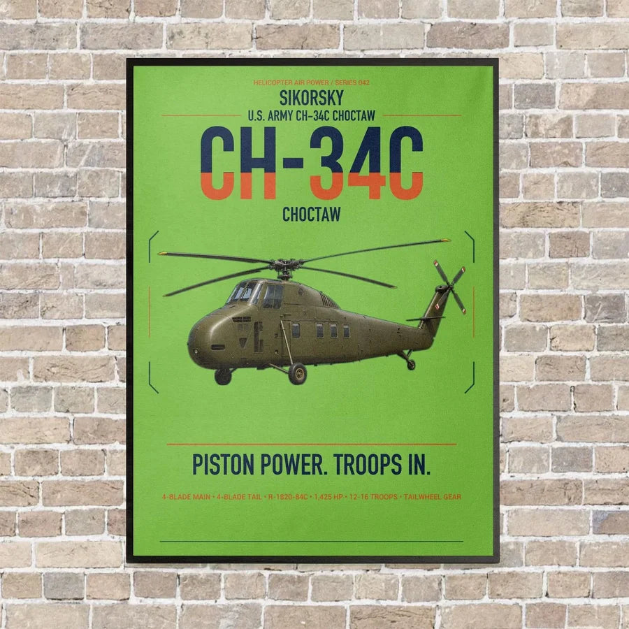 Sikorsky CH-34C Choctaw vertical canvas print - framed - light green background