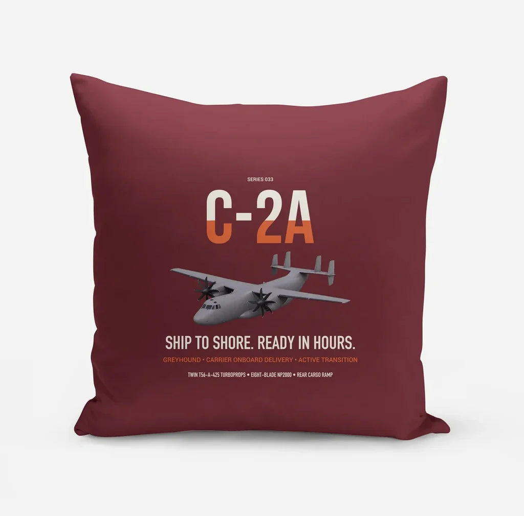 C-2A Greyhound design on dark red pillow