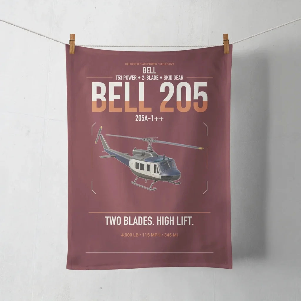Bell 205A-1++ design on dark red towel