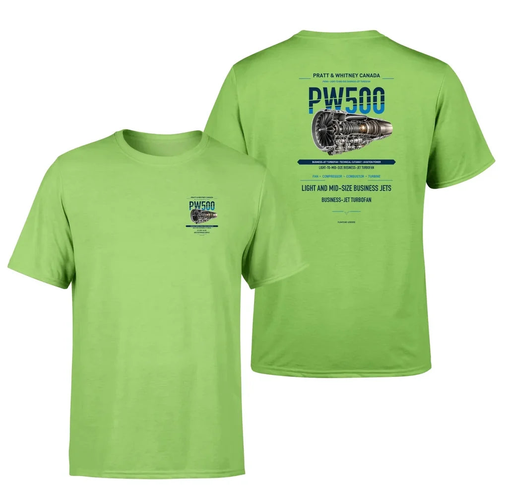 PW500 design on light green t shirt