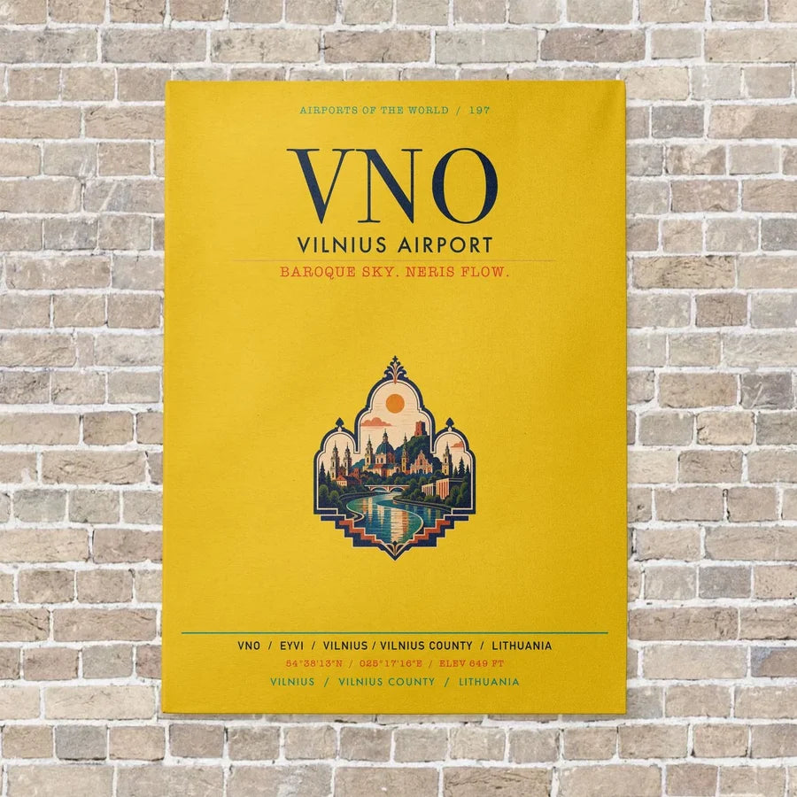 Vilnius Airport VNO vertical canvas print - no frame - yellow background