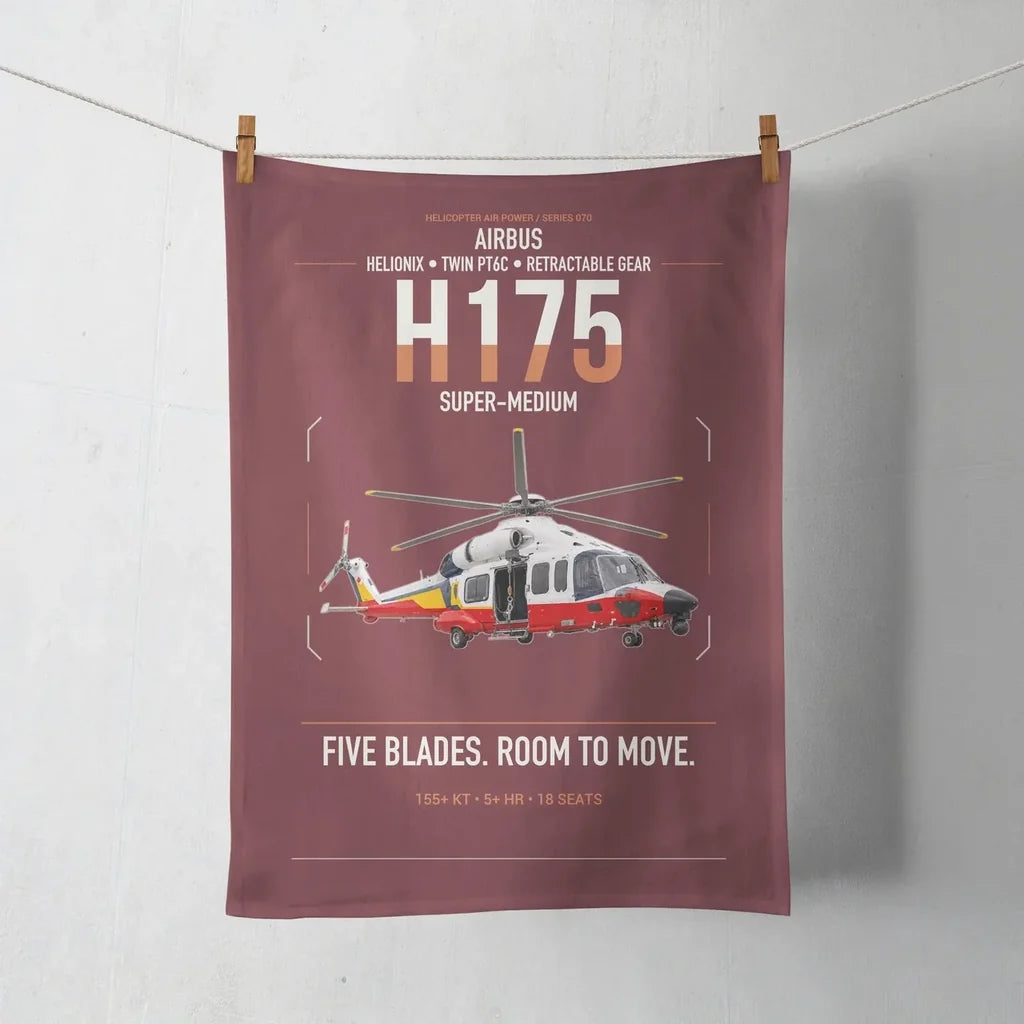 Airbus H175 design on dark red towel