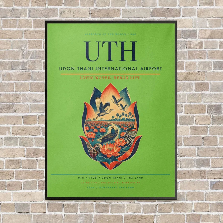 Udon Thani International Airport UTH vertical canvas print - framed - light green background