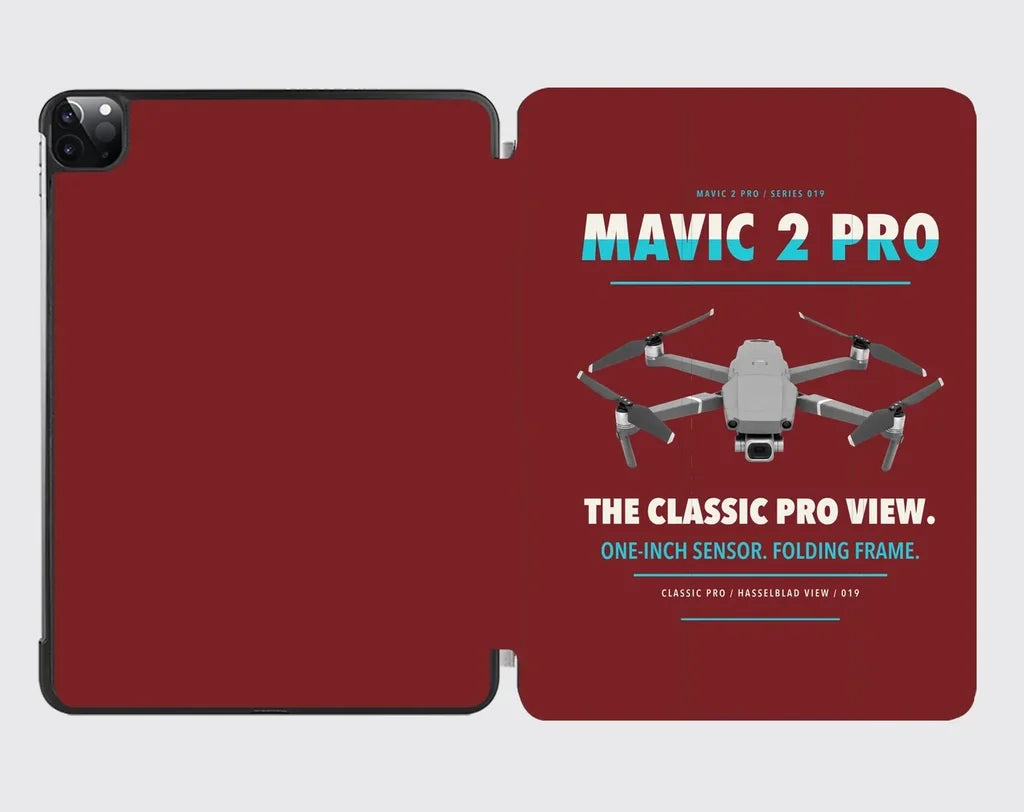 DJI Mavic 2 Pro design on dark red ipad tablet case