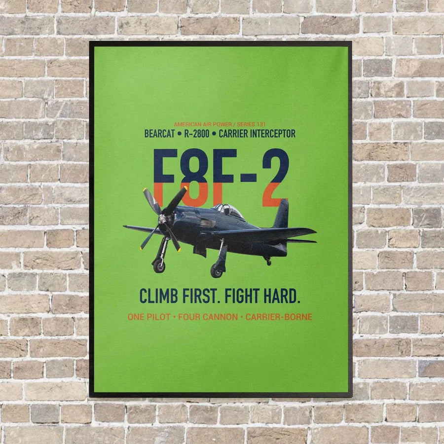 F8F-2 Bearcat Climb First Fight Hard vertical canvas print - framed - light green background