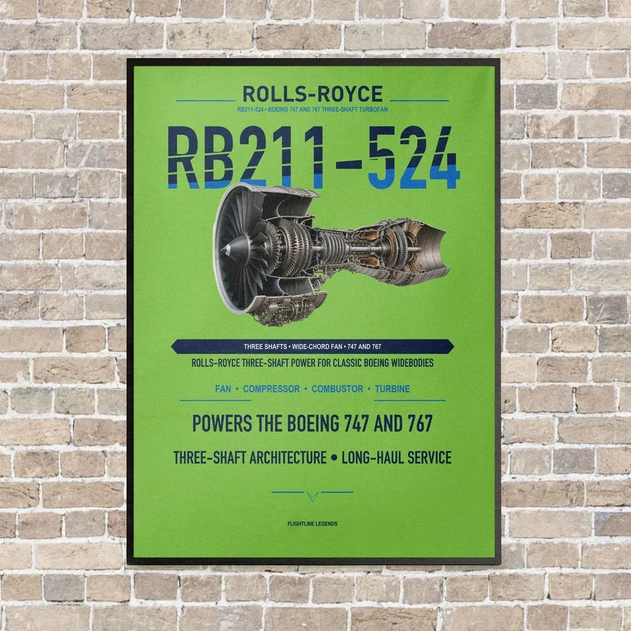 RB211-524 vertical canvas print - framed - light green background