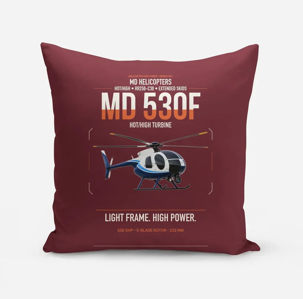 MD Helicopters MD 530F design on dark red pillow