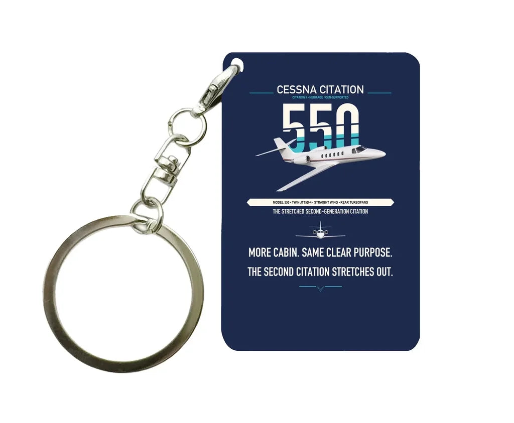 Cessna Citation 550 - Citation II design on navy blue designed key chain, double-side print