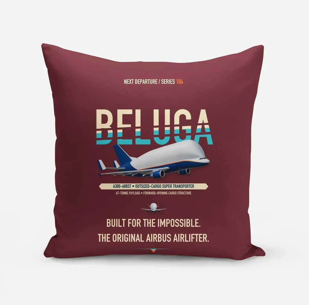 Airbus A300-600ST BelugaST design on dark red pillow