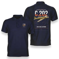 Thumbnail for Macchi C.202 Folgore design on navy blue double-side polo t-shirt, double-side print