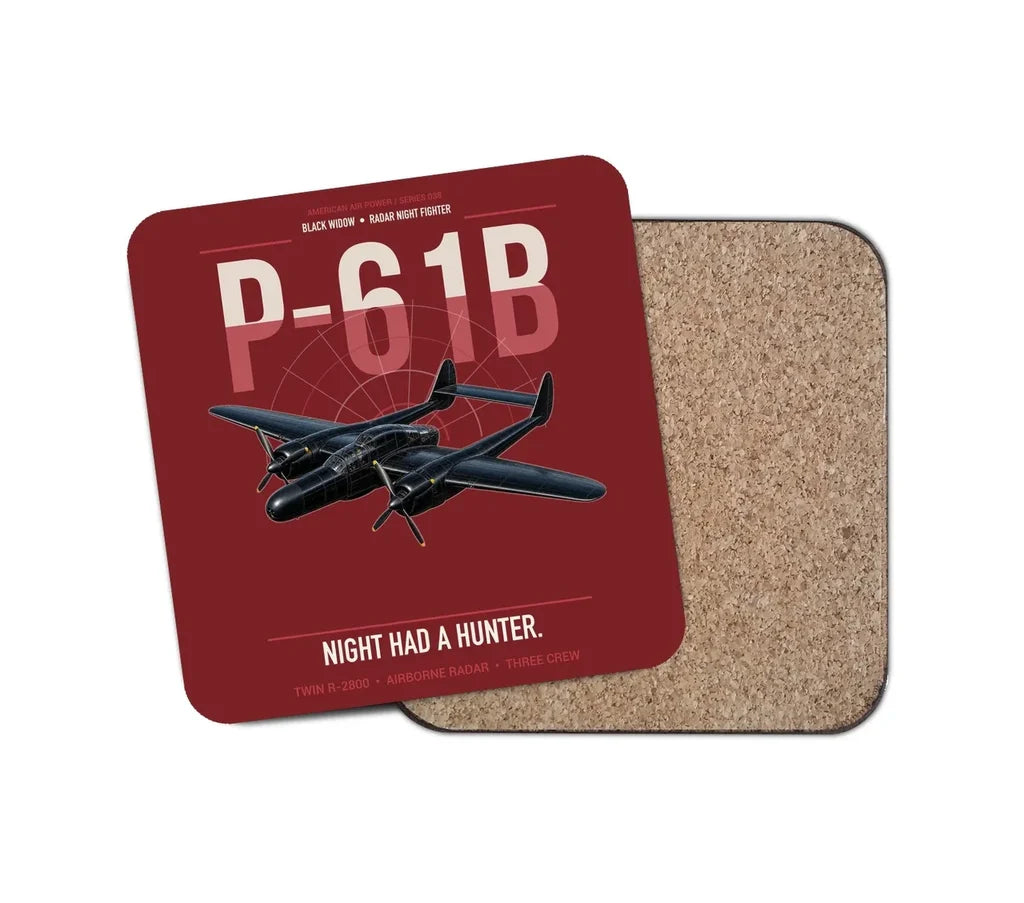 P-61B Black Widow design on dark red 1 piece coaster