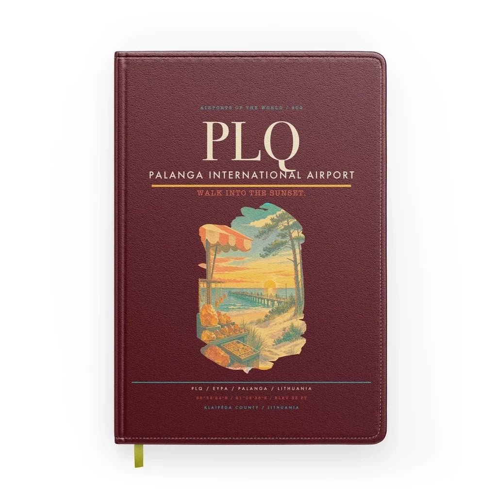 Palanga International Airport (PLQ) design on dark red notebook