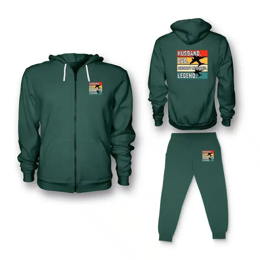 Husband & Dad & Aircraft Mechanic & Legend Zipped Hoodie - Green