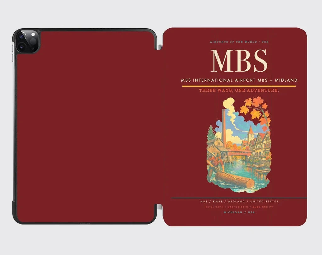 MBS International Airport (MBS) design on dark red ipad tablet case