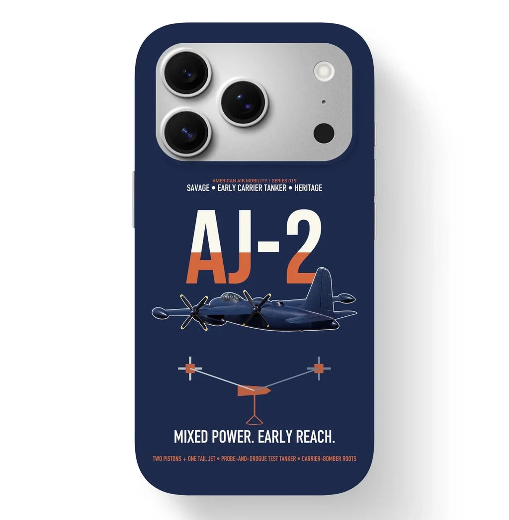 AJ-2 Savage Tanker design on navy blue magsafe iphone case, for iPhone 17 Pro