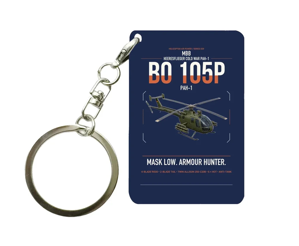 MBB BO 105P PAH-1 design on navy blue designed key chain, double-side print