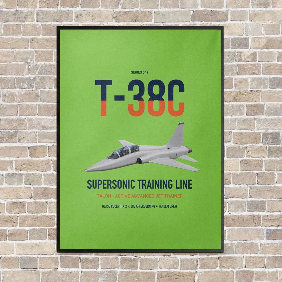 T-38C Talon vertical canvas print - framed - light green background