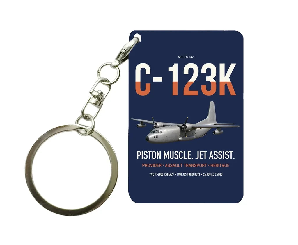 C-123K Provider design on navy blue designed key chain, double-side print
