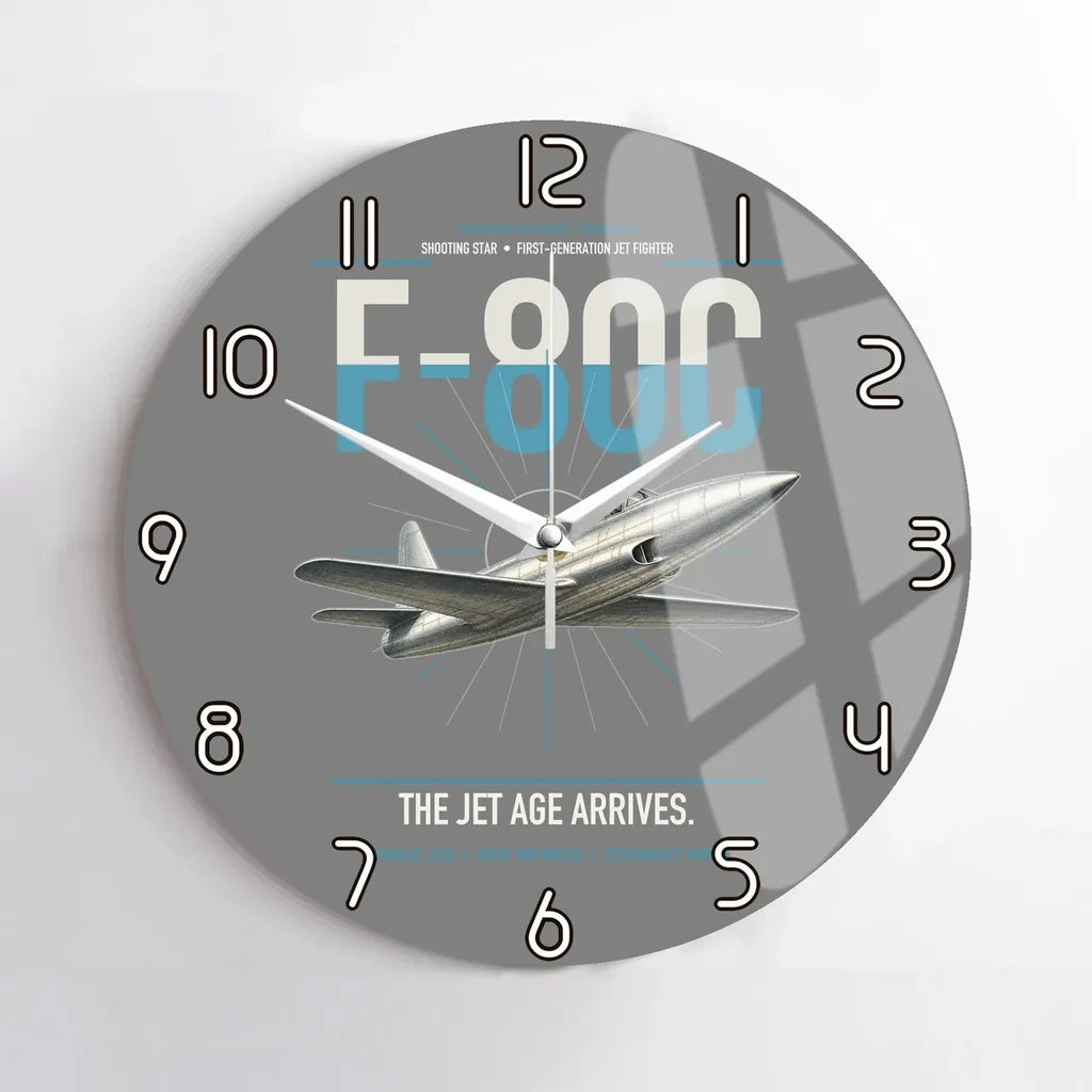 F-80C Shooting Star design on gray no frame wall clock