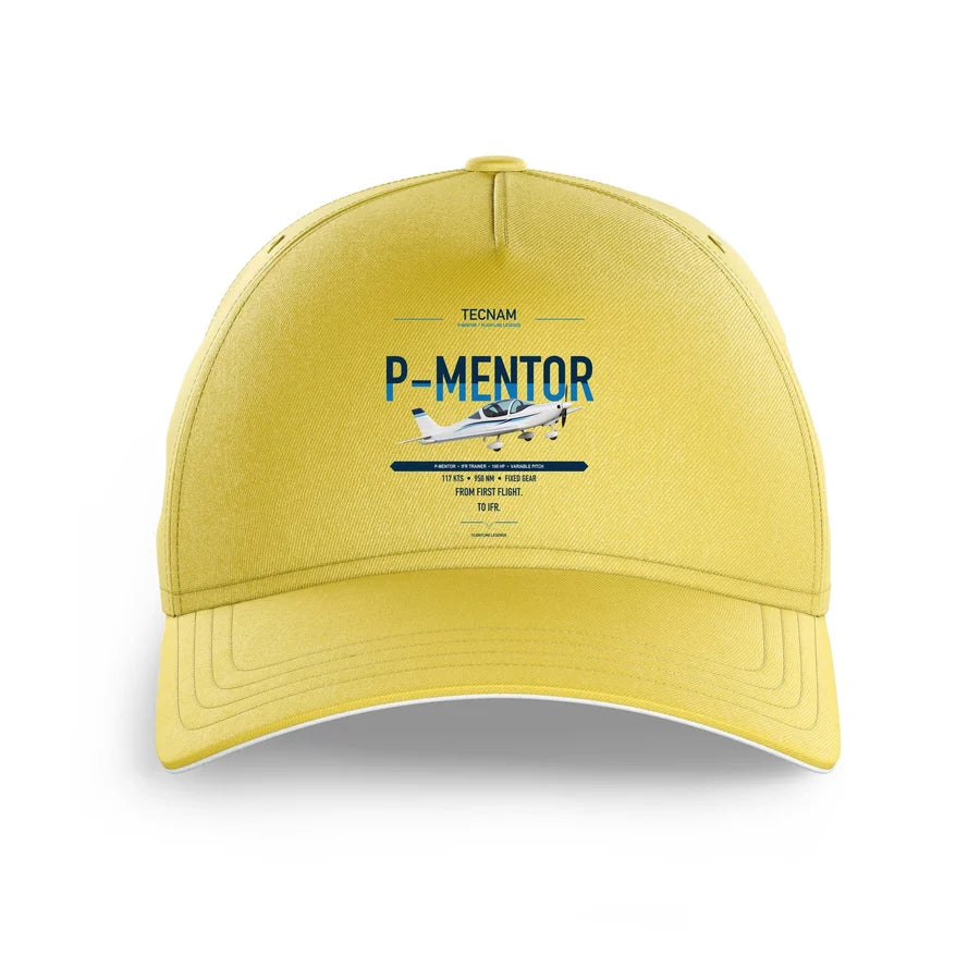 Tecnam P-Mentor design on yellow printed hat