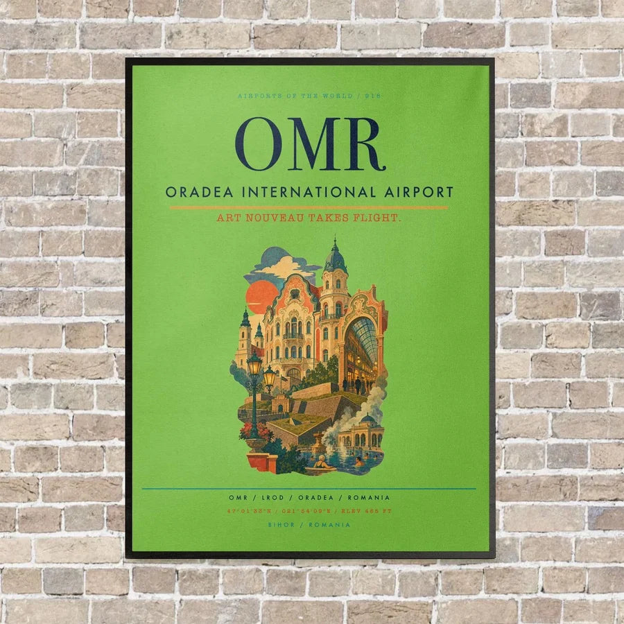 Oradea International Airport OMR vertical canvas print - framed - light green background