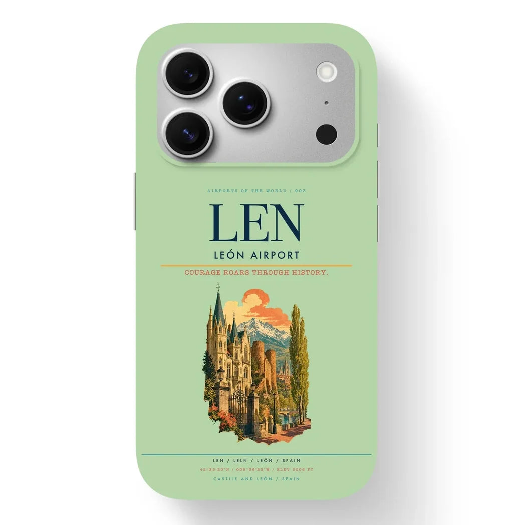 León Airport (LEN) design on light green iPhone 17 Pro MagSafe case