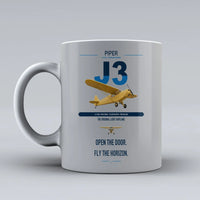 Thumbnail for Piper J-3 Cub design on light gray ceramic mug, double-side print