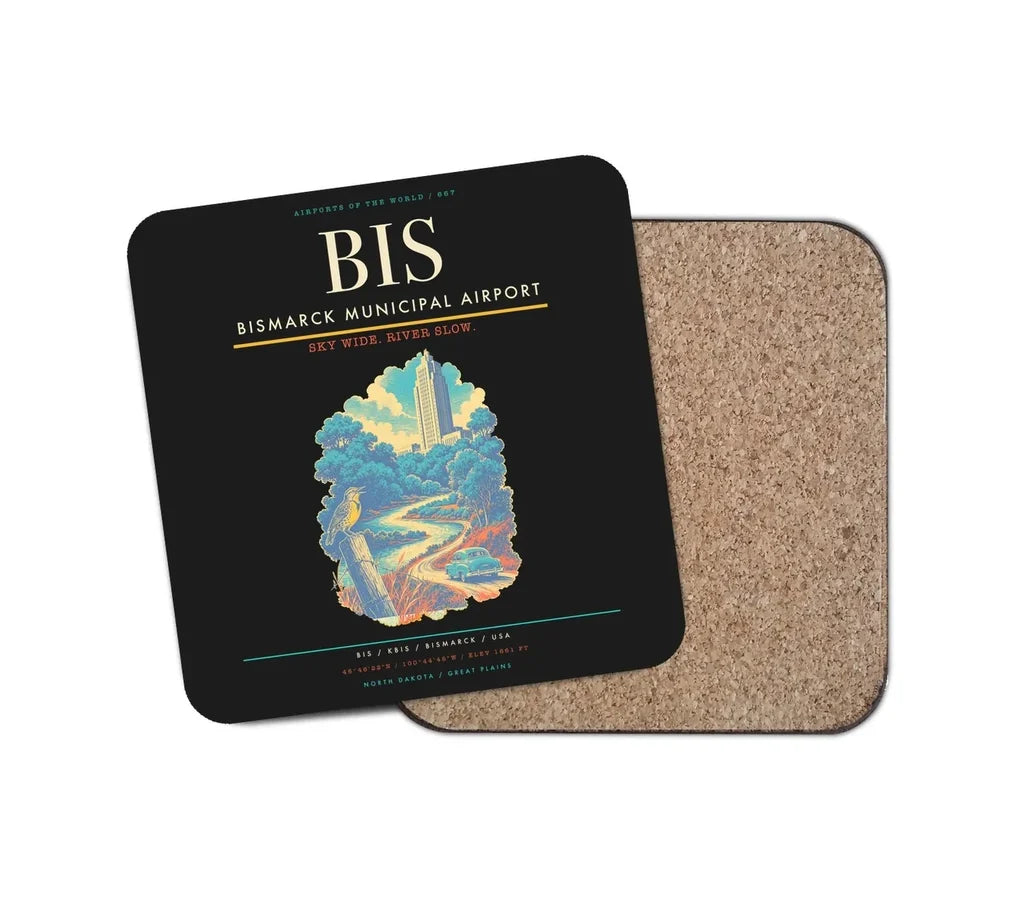 Bismarck Municipal Airport BIS Coaster 1-Piece - Black
