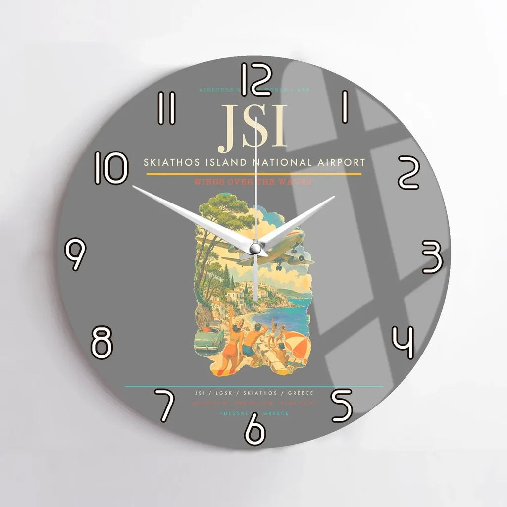 Skiathos Island National Airport (JSI) design on gray no frame wall clock