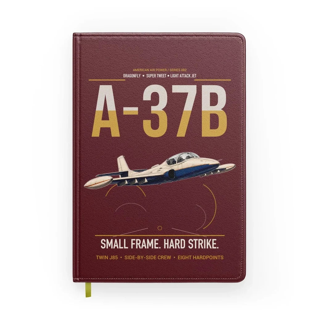 A-37B Dragonfly design on dark red notebook
