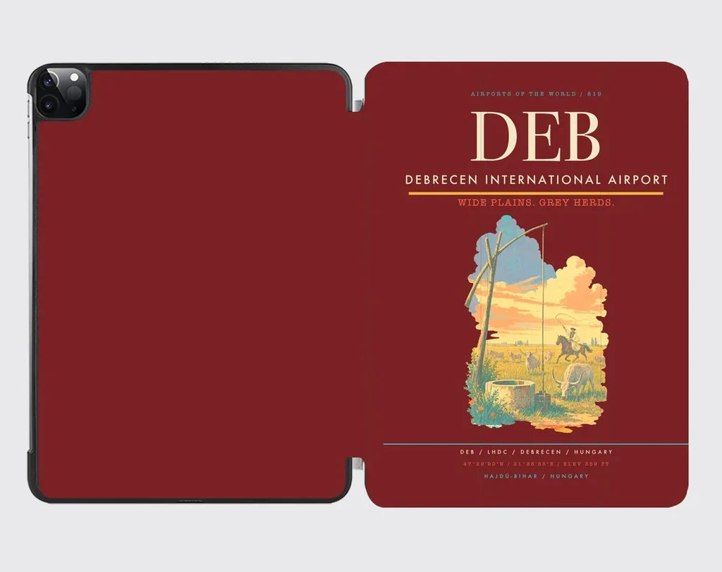 Debrecen International Airport (DEB) design on dark red ipad tablet case
