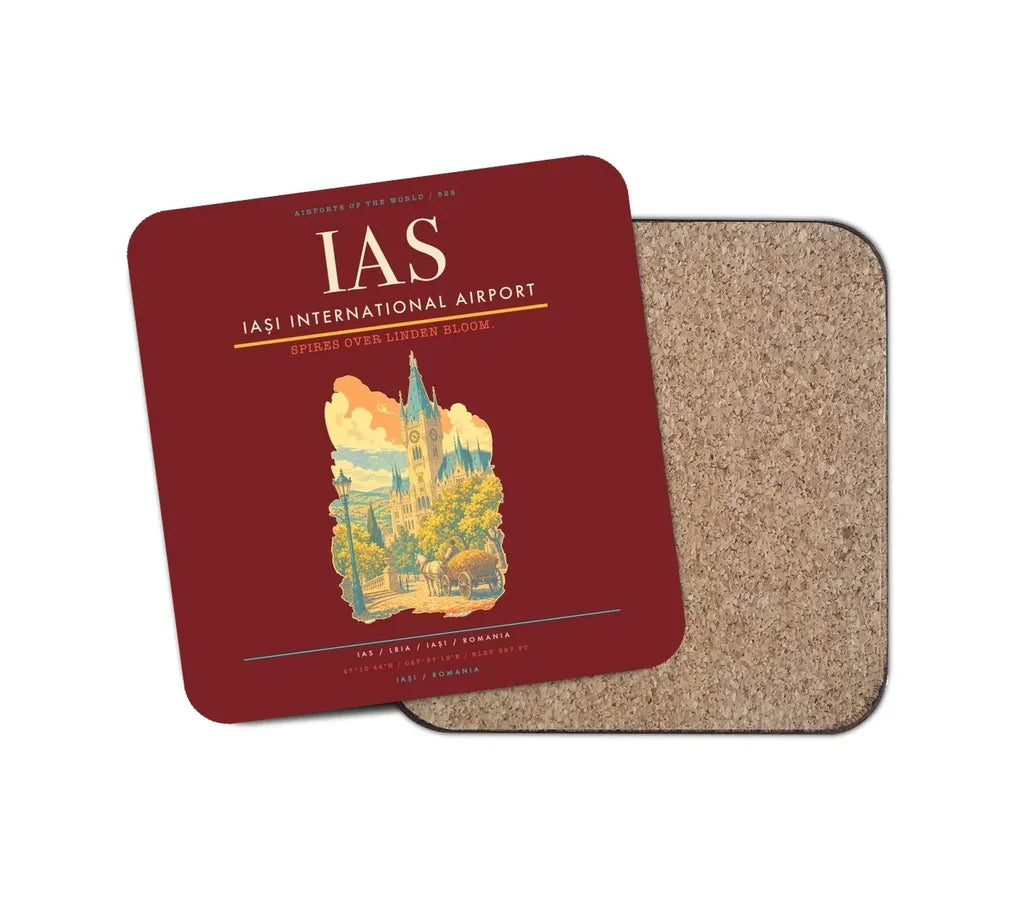 Iași International Airport (IAS) design on dark red 1 piece coaster