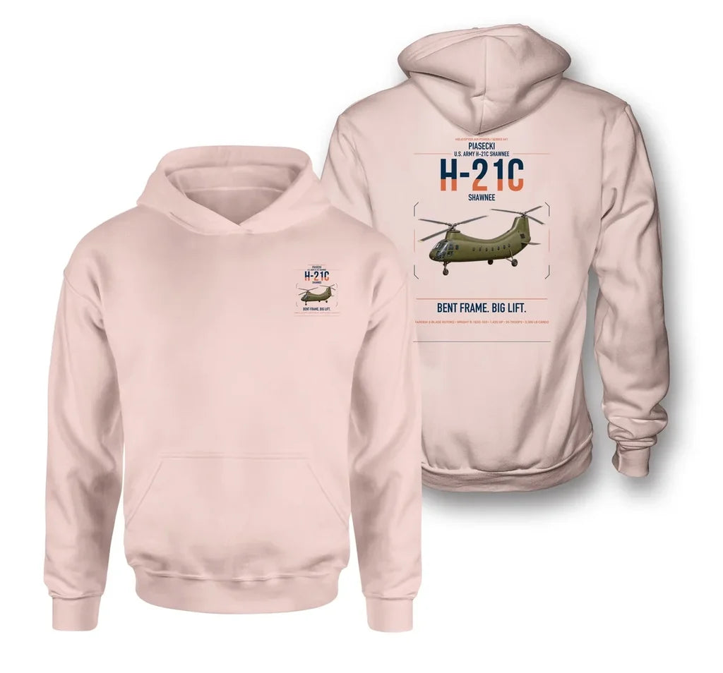 Piasecki H-21C Shawnee design on pink double-side hoodie, double-side print