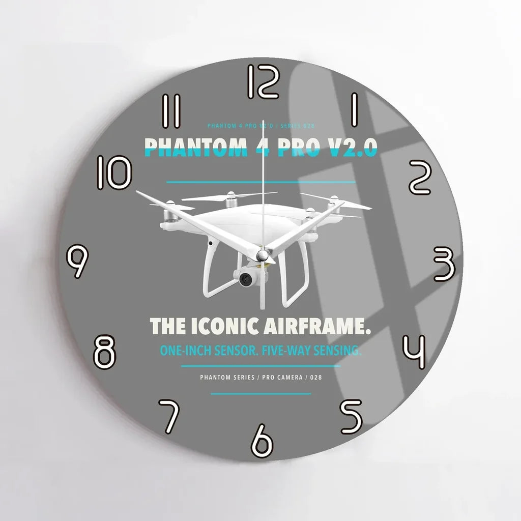 DJI Phantom 4 Pro V2.0 design on gray no frame wall clock