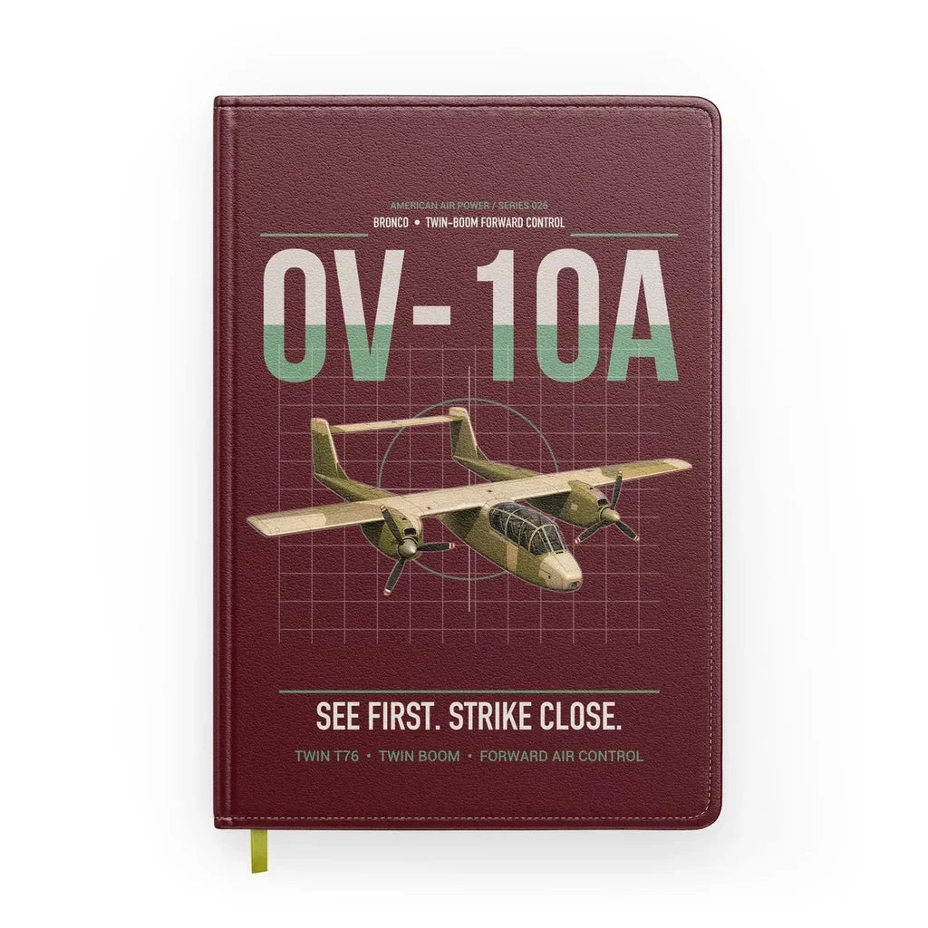 OV-10A Bronco design on dark red notebook