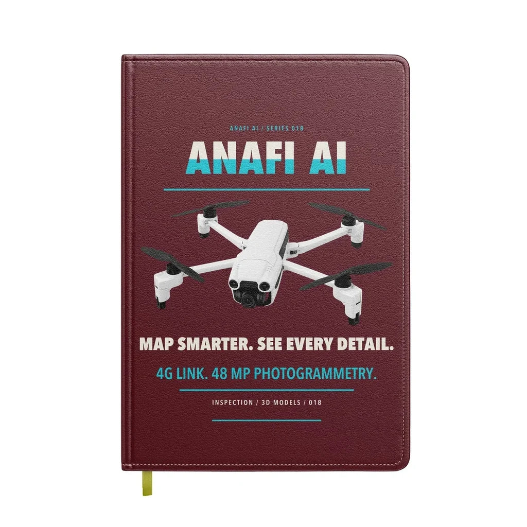 Parrot ANAFI Ai design on dark red notebook