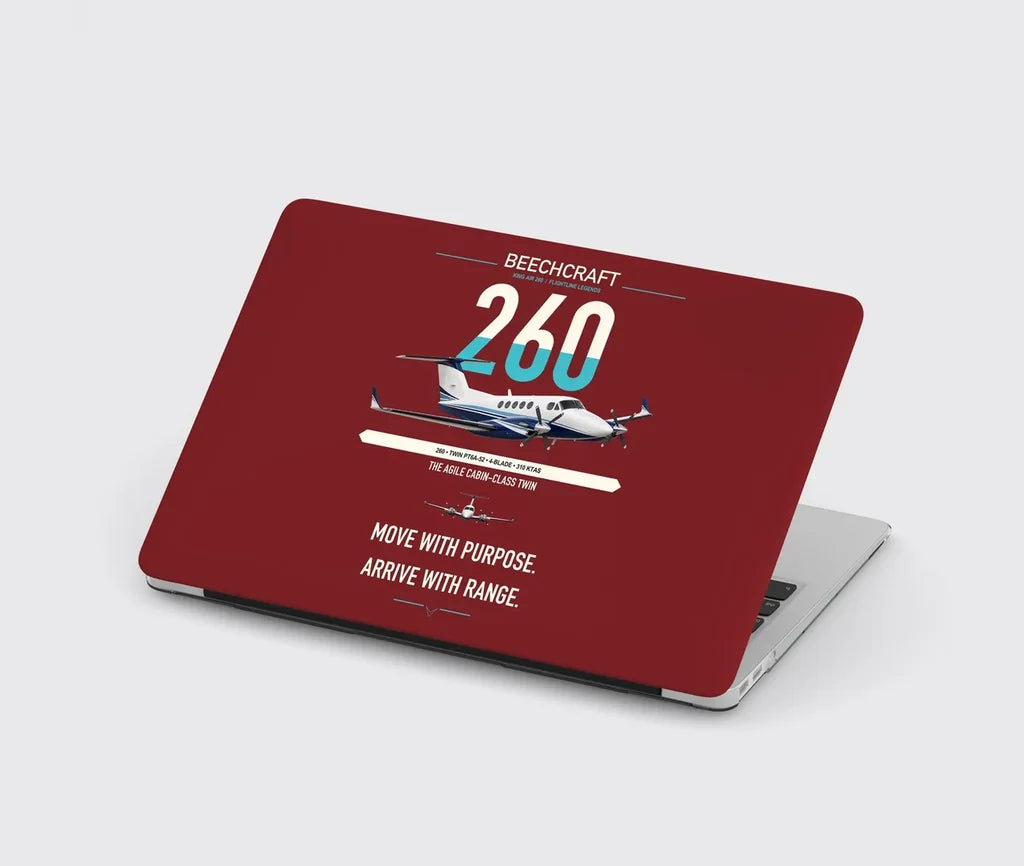 Beechcraft King Air 260 design on dark red MacBook case
