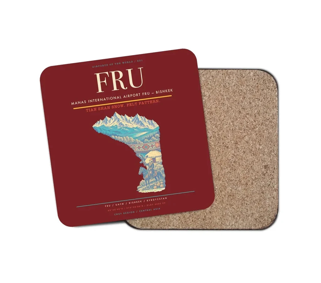 Manas International Airport (FRU) design on dark red 1 piece coaster