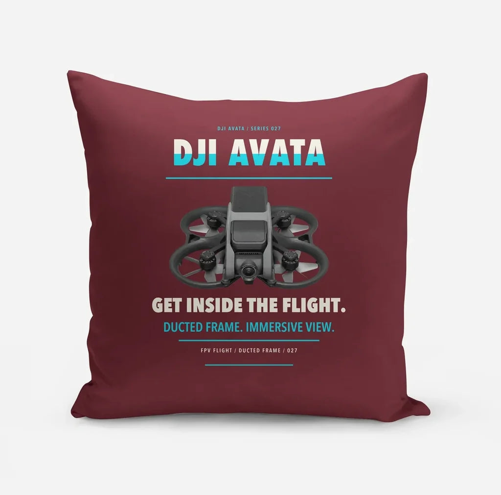 DJI Avata design on dark red pillow